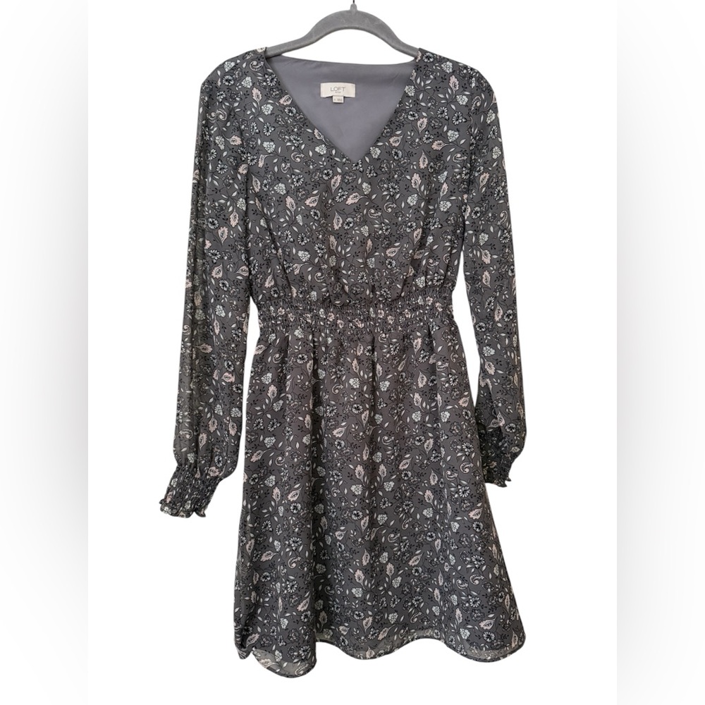 LOFT Outlet Gray Floral Dress
